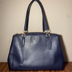 Coach Christie Carry-All Crossgrain Leather Purse Navy Blue Tote Shoulder Bag